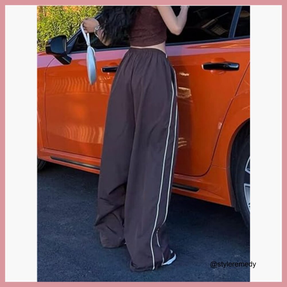 Polyester Sweatpants with Elastic Waist Wide Leg Track Pants - Picture 4 of 7